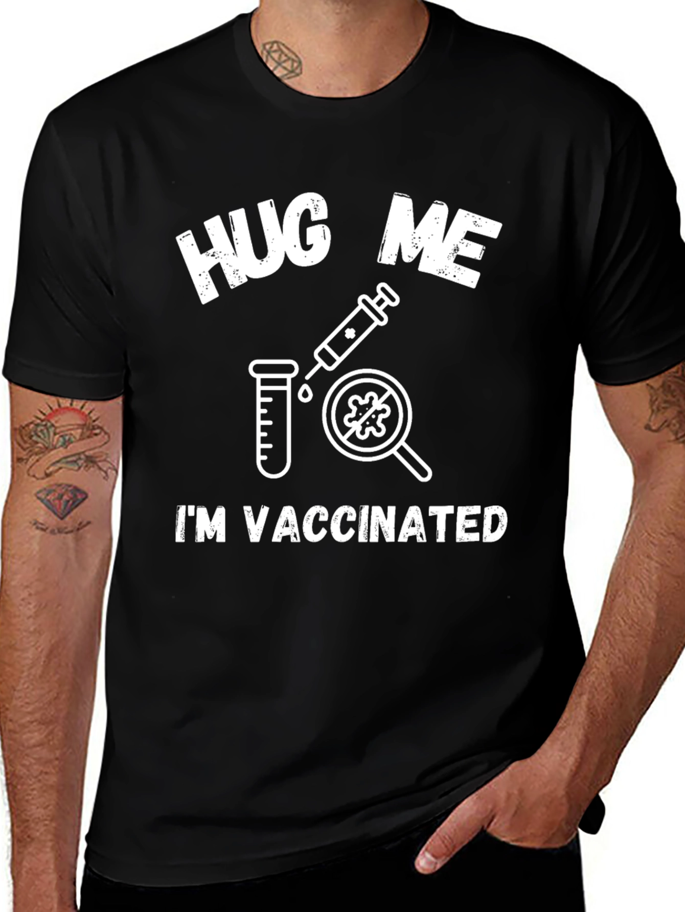 Variant 3 of Hug Me I'm Vaccinated T-Shirt - Black Cotton Tee