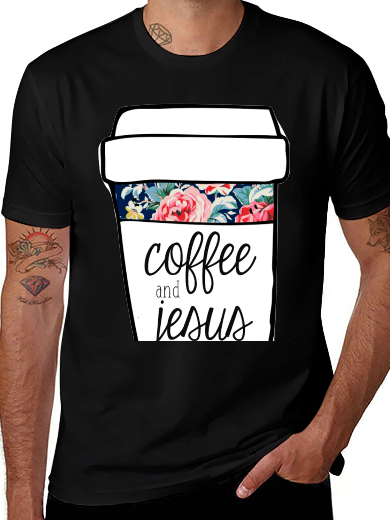 Variant 18 of Coffee and Jesus Graphic Tee - Black