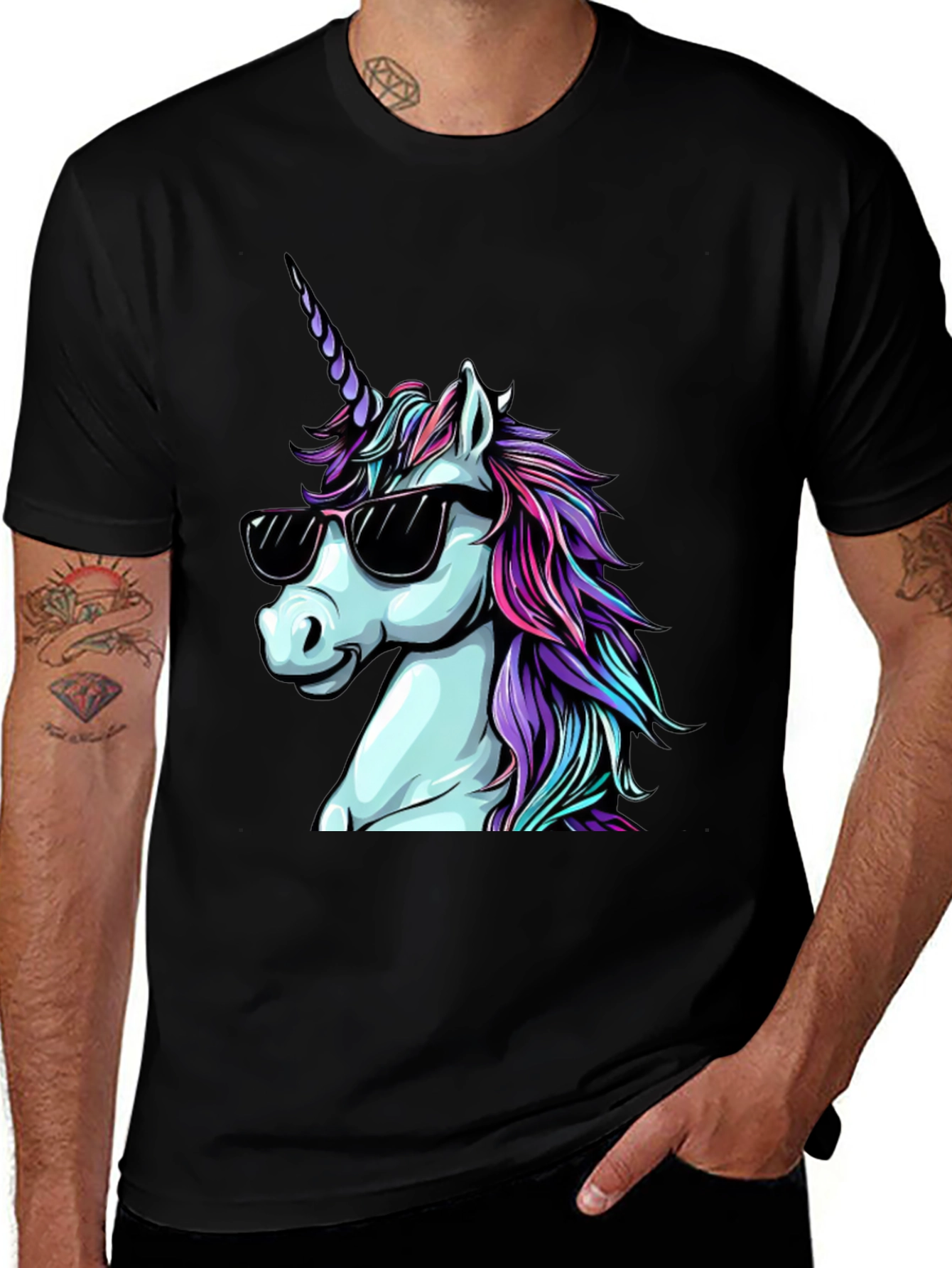 Variant 13 of Cool Unicorn T-Shirt - Black Cotton Tee