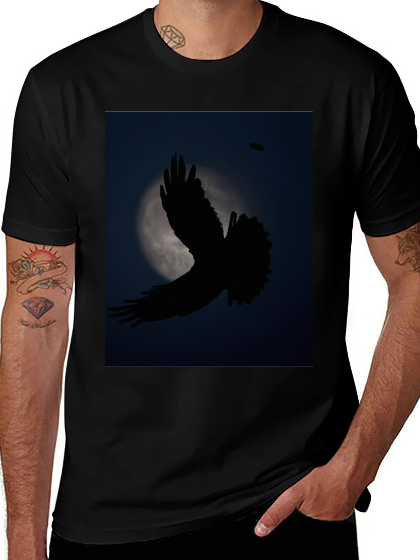 Variant 23 of Men's Black T-Shirt with Flying Bird Silhouette Print