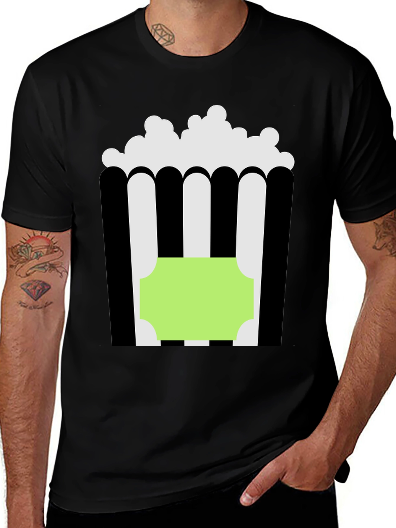 Variant 4 of Popcorn Graphic T-Shirt - Black Cotton Tee