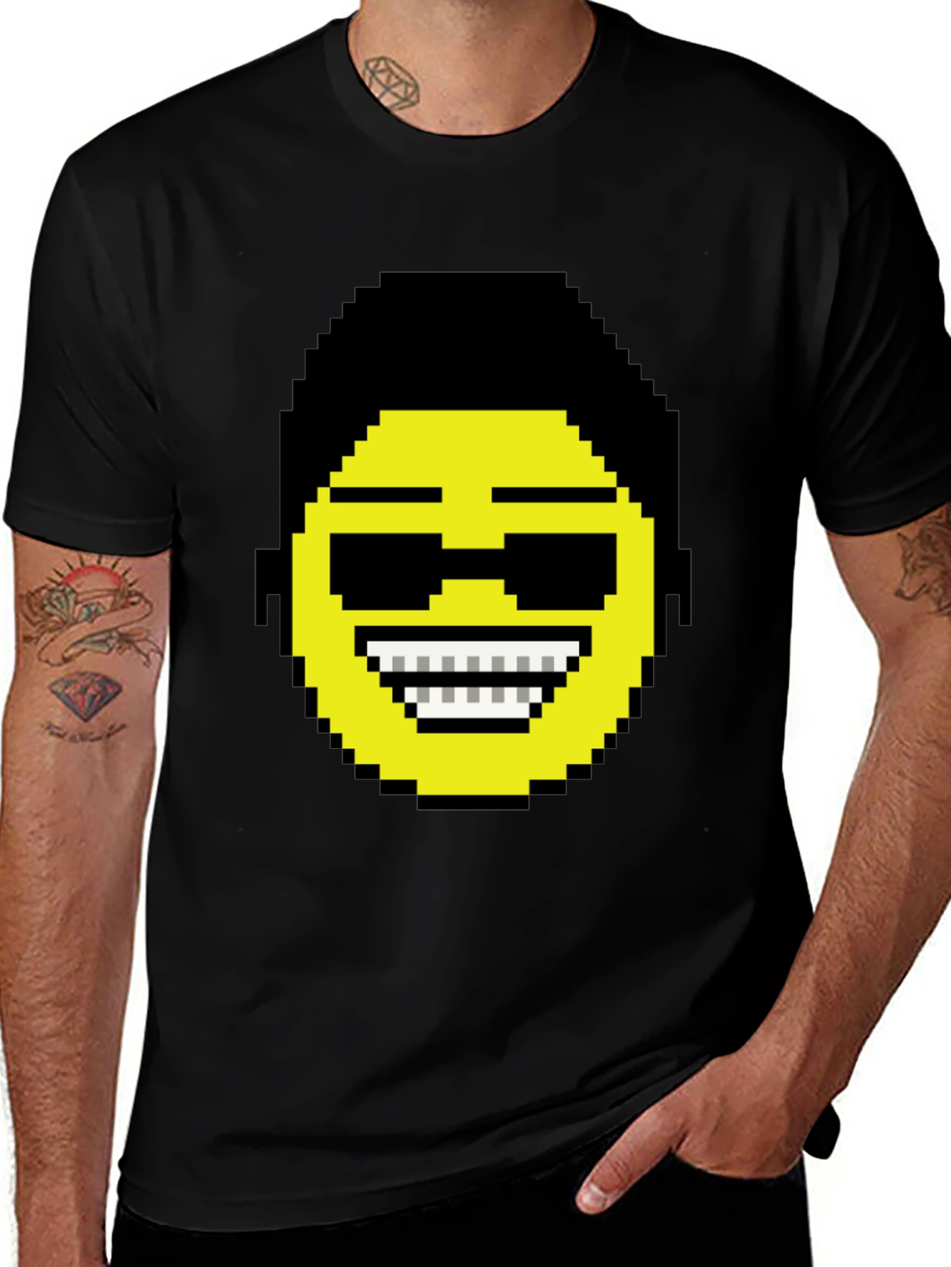 Variant 10 of Pixel Emoji Cool Face Black T-Shirt