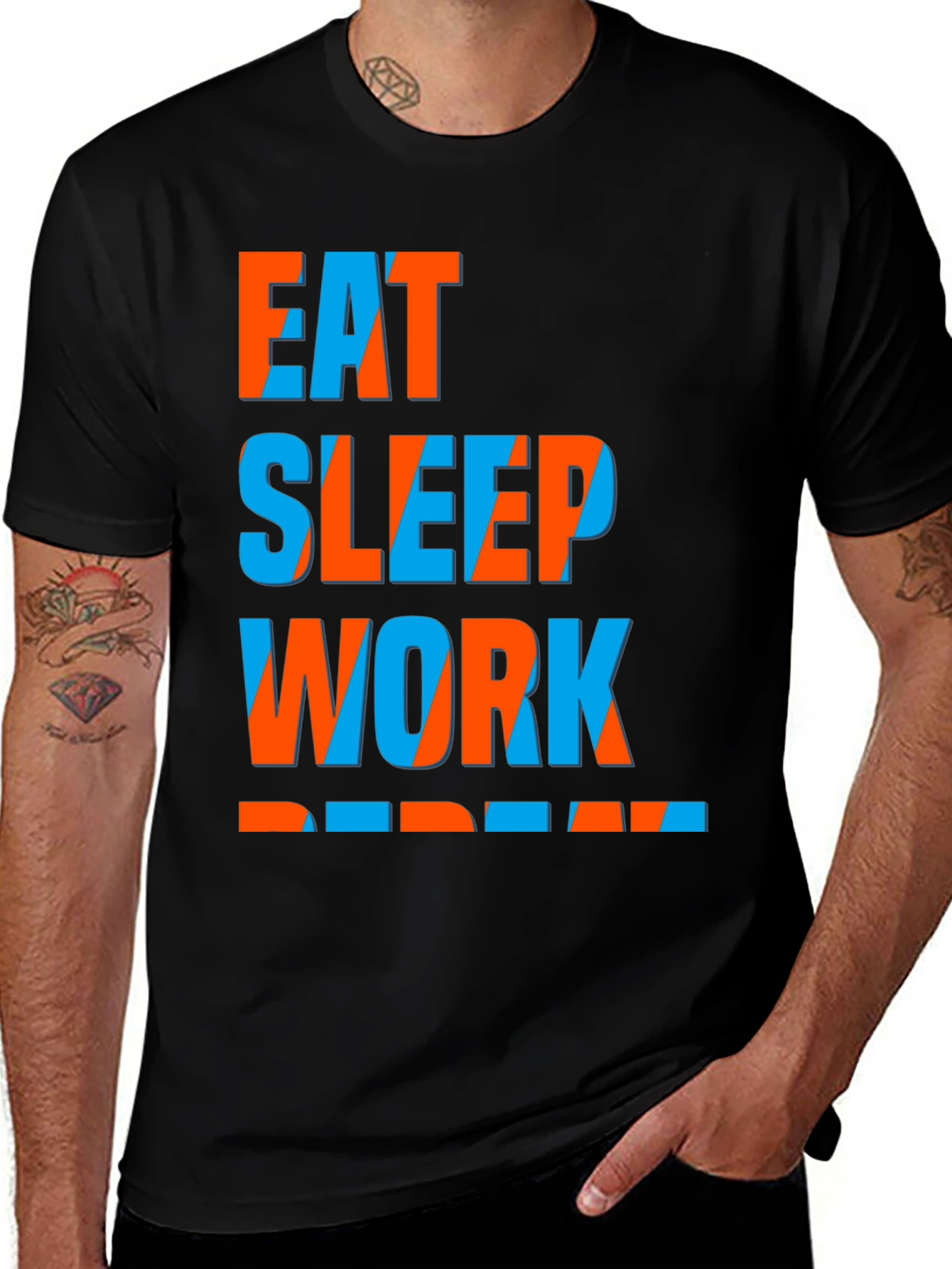 Variant 21 of Eat Sleep Work Repeat Graphic Tee - Black