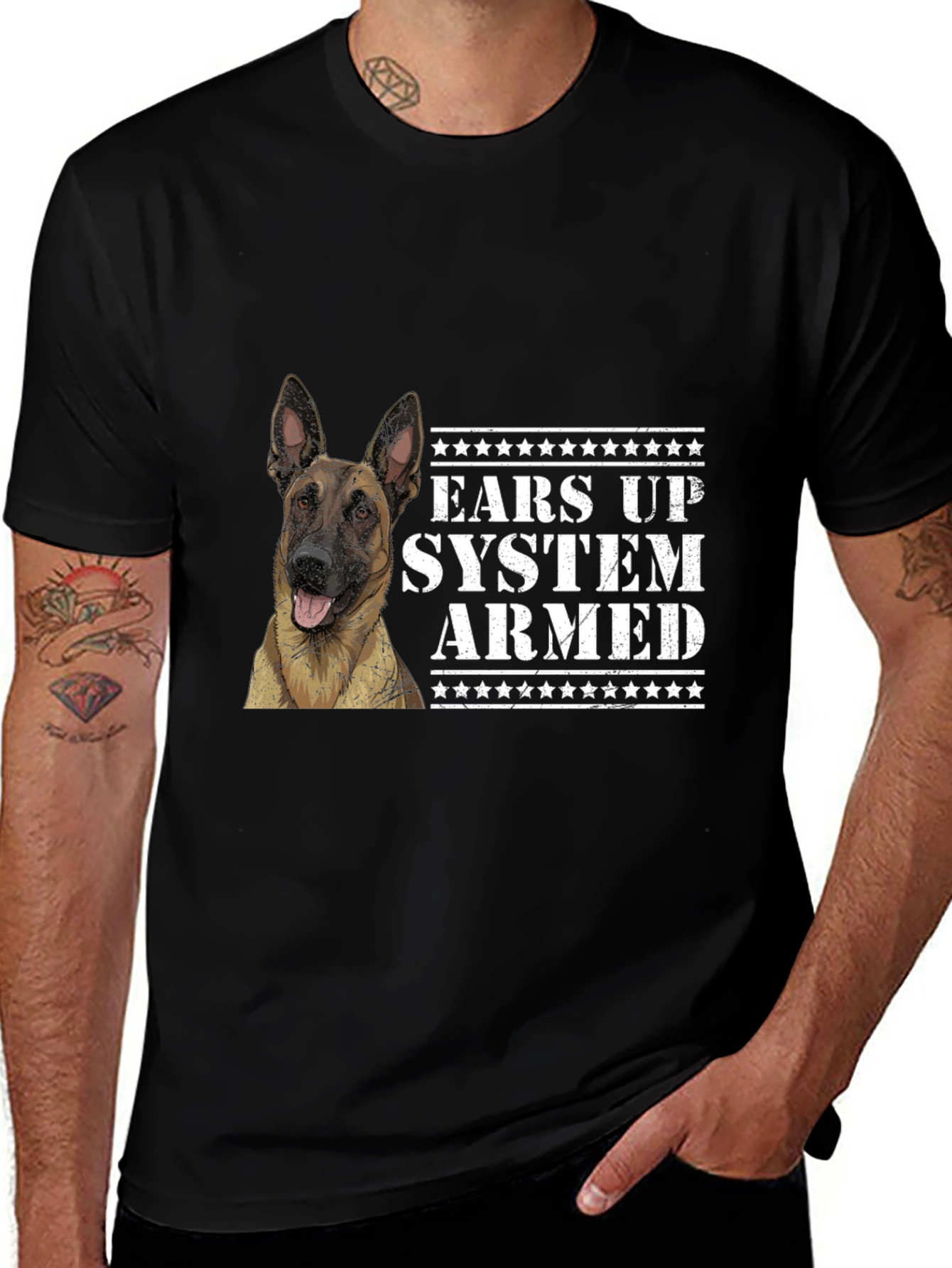 Variant 12 of Ears Up System Armed Dog Graphic Tee