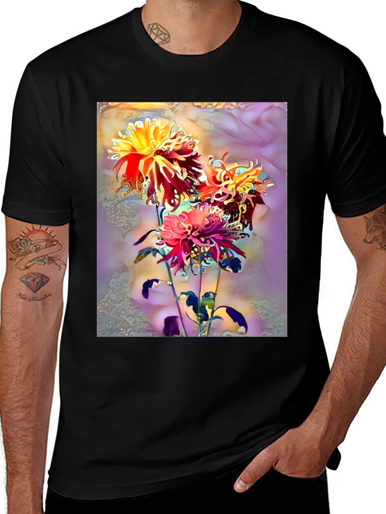 Variant 27 of Floral Art Print Black T-Shirt