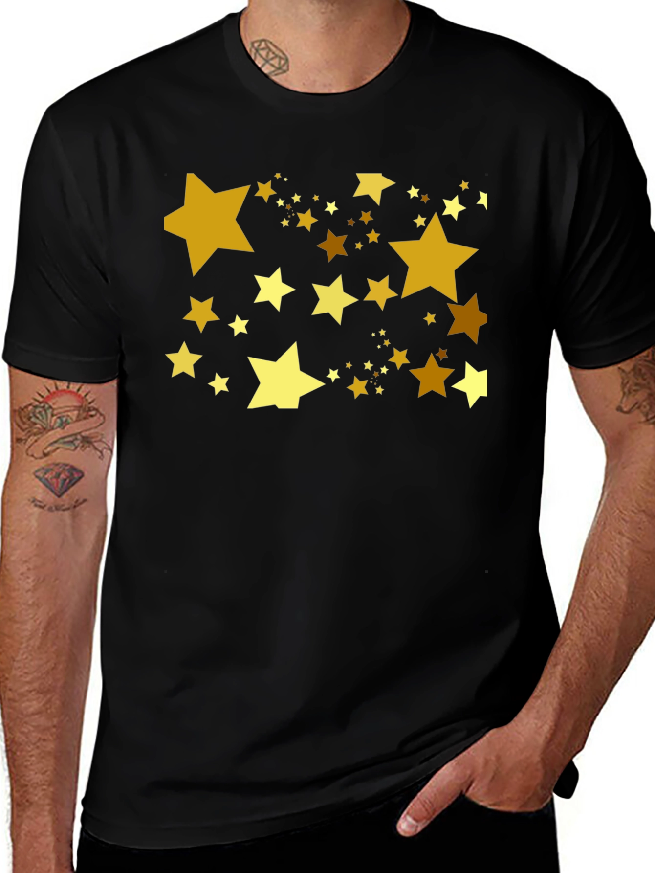 Variant 2 of Golden Stars Black T-Shirt - Celestial Style
