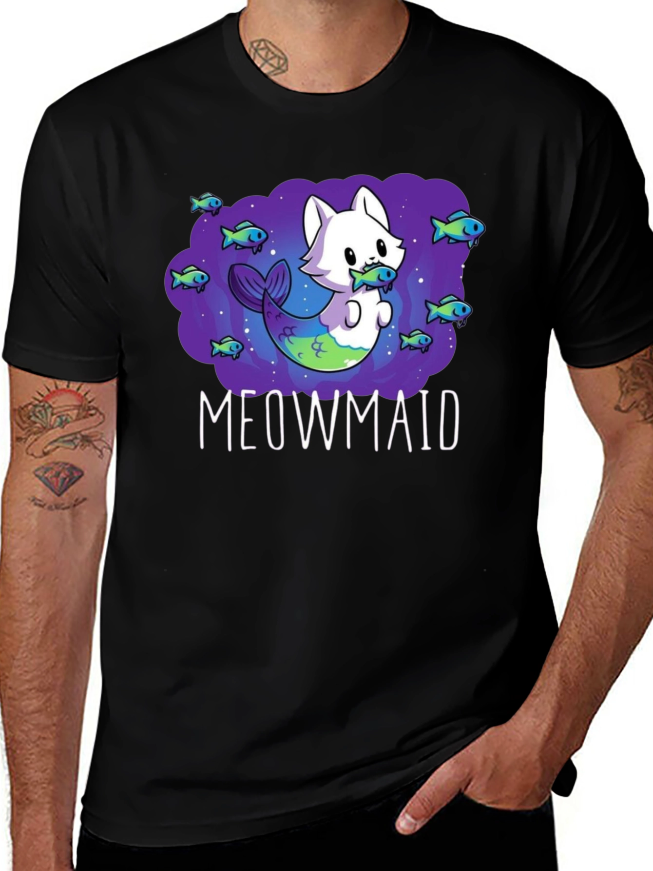 Variant 19 of Meowmaid Graphic T-Shirt - Cute Cat Mermaid Design