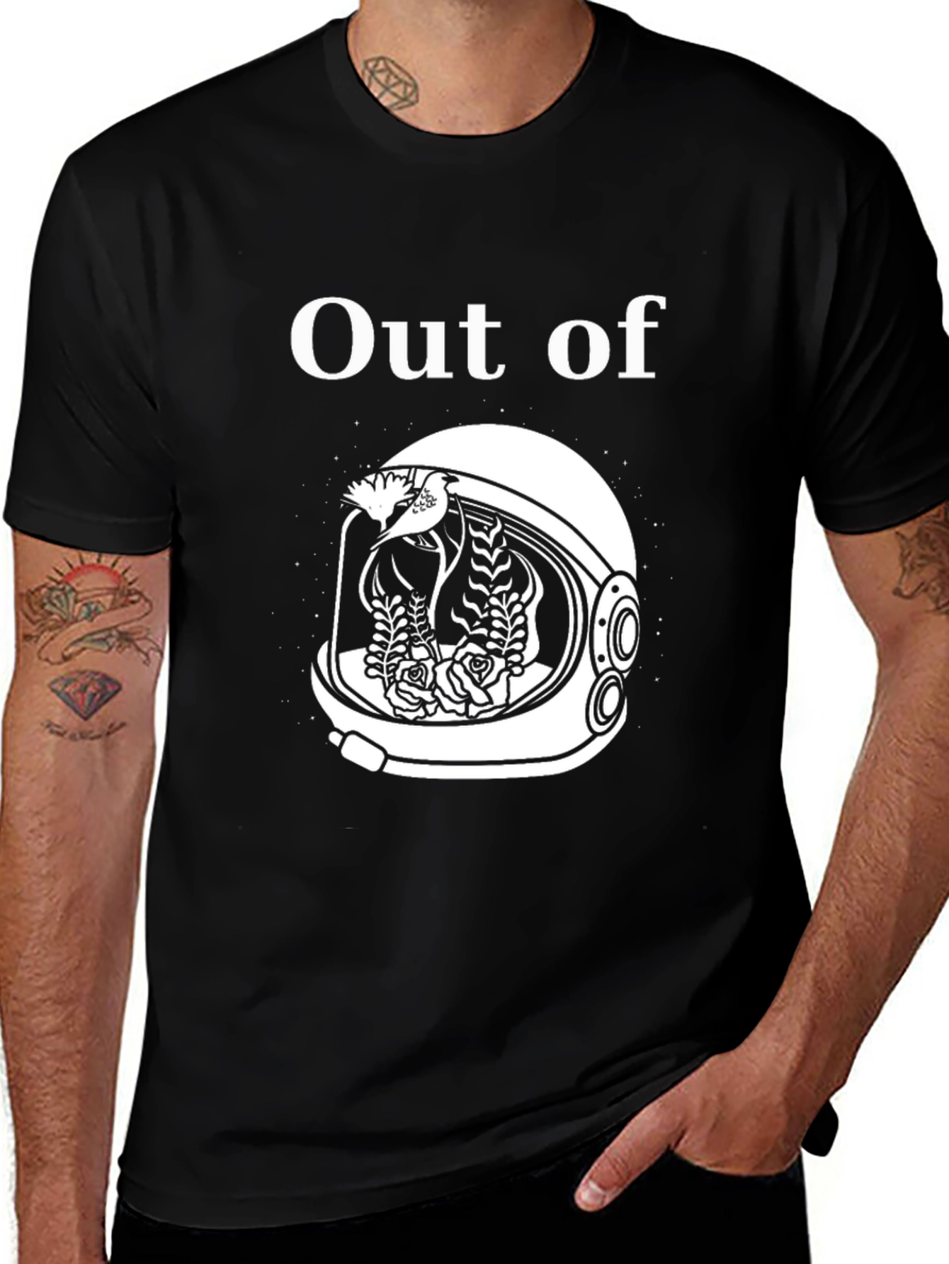 Variant 30 of Out of Space Graphic Tee - Astronaut Helmet & Floral Design
