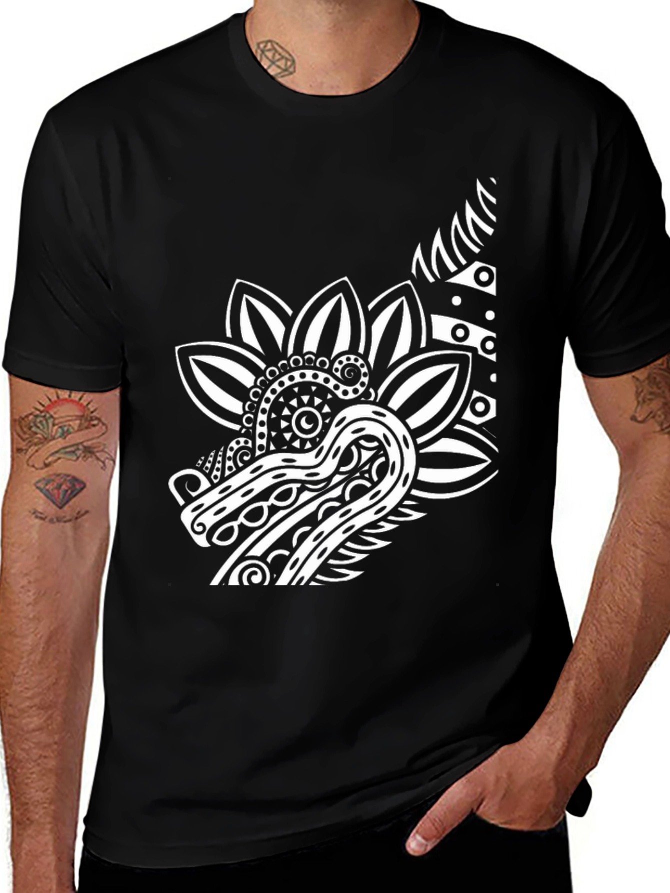 Variant 26 of Black T-Shirt with Dragon Floral Graphic