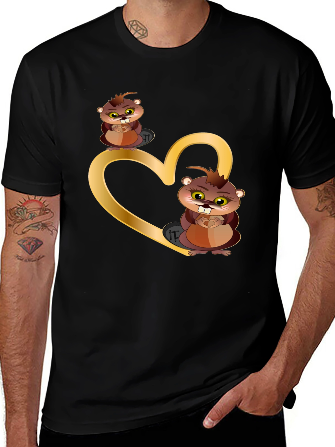 Variant 4 of Cartoon Beaver Heart Graphic T-Shirt