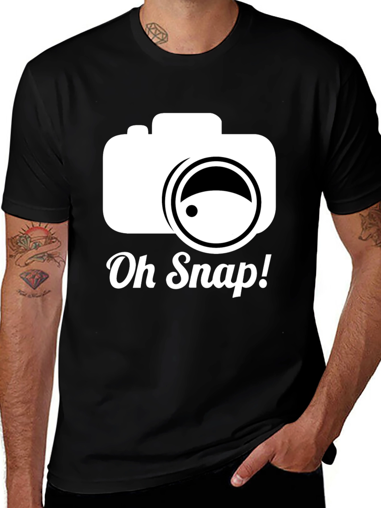 Oh Snap! Camera Graphic Tee - Black Cotton T-Shirt