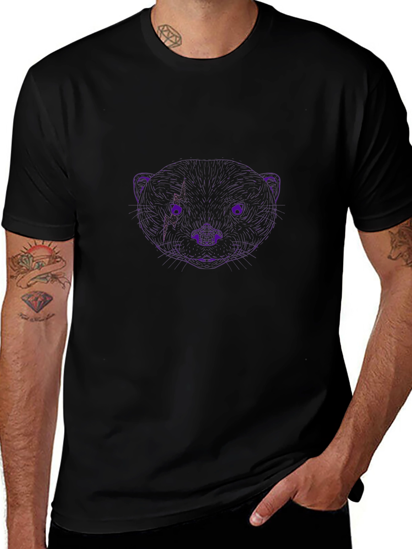 Variant 8 of Black T-Shirt with Abstract Animal Face