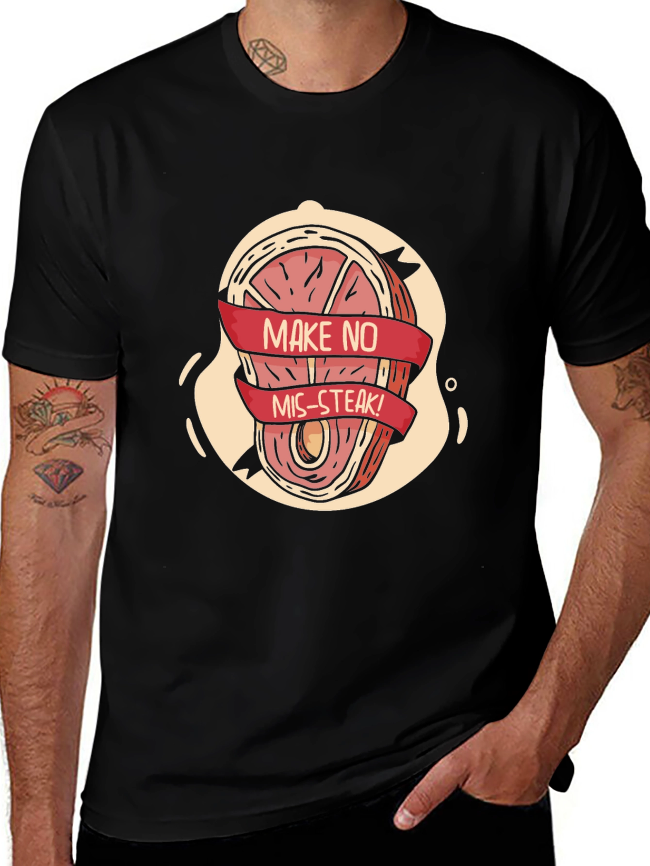 Make No Mis-Steak Funny Graphic Tee - Black