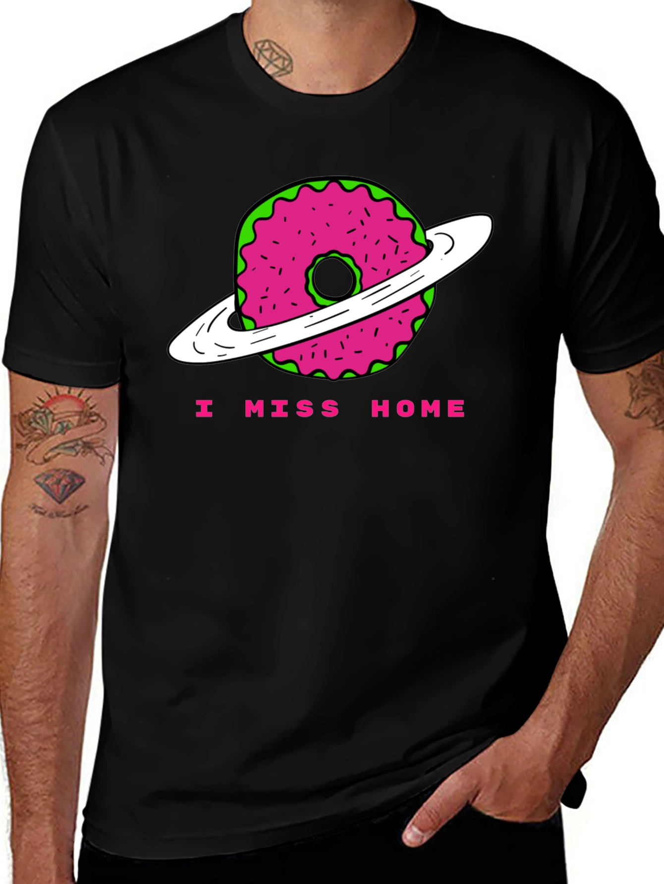 Variant 4 of I Miss Home Donut Planet Black T-Shirt