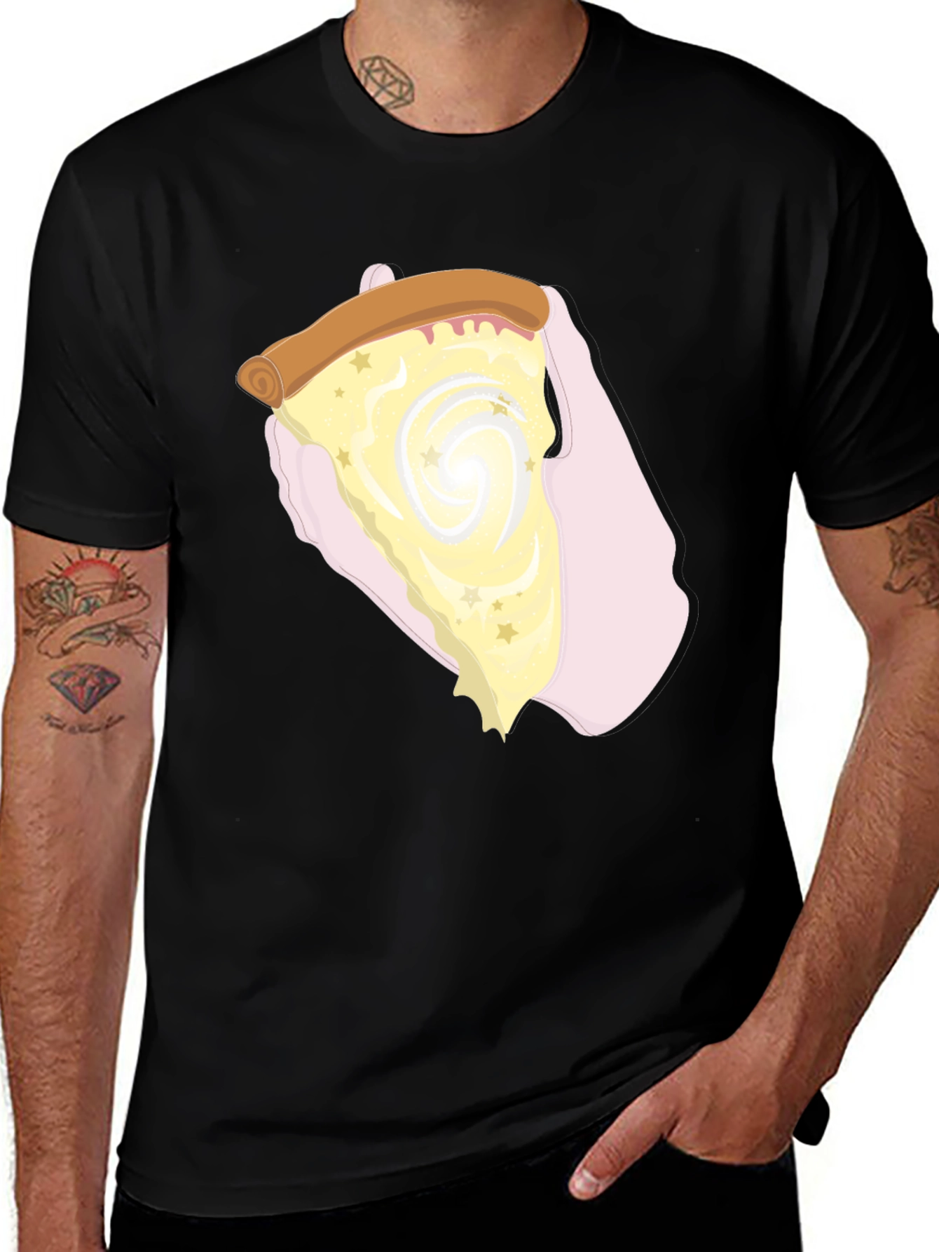 Variant 21 of Pizza Slice Graphic Tee - Novelty Print Black T-Shirt