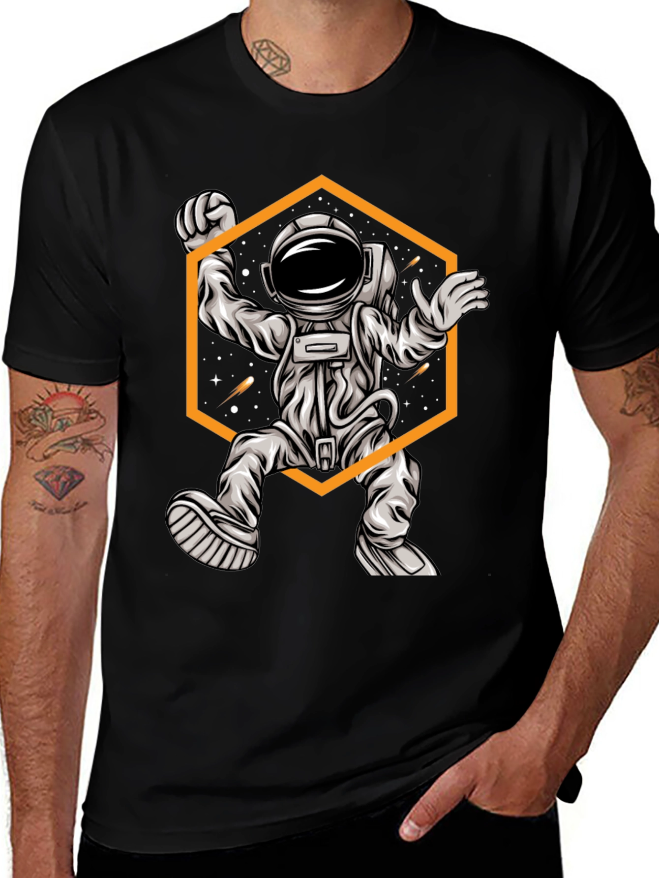 Variant 14 of Astronaut Graphic Tee - Black Cotton T-Shirt