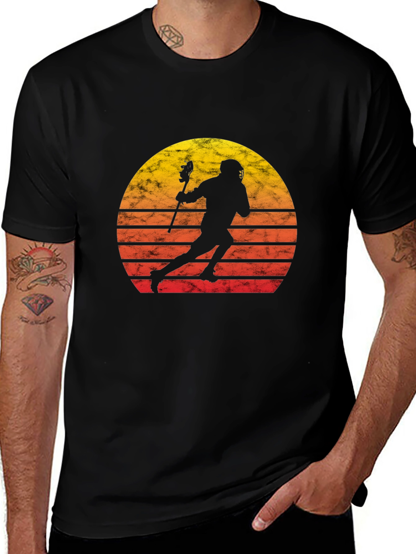 Variant 4 of Retro Lacrosse Player Graphic Tee - Black