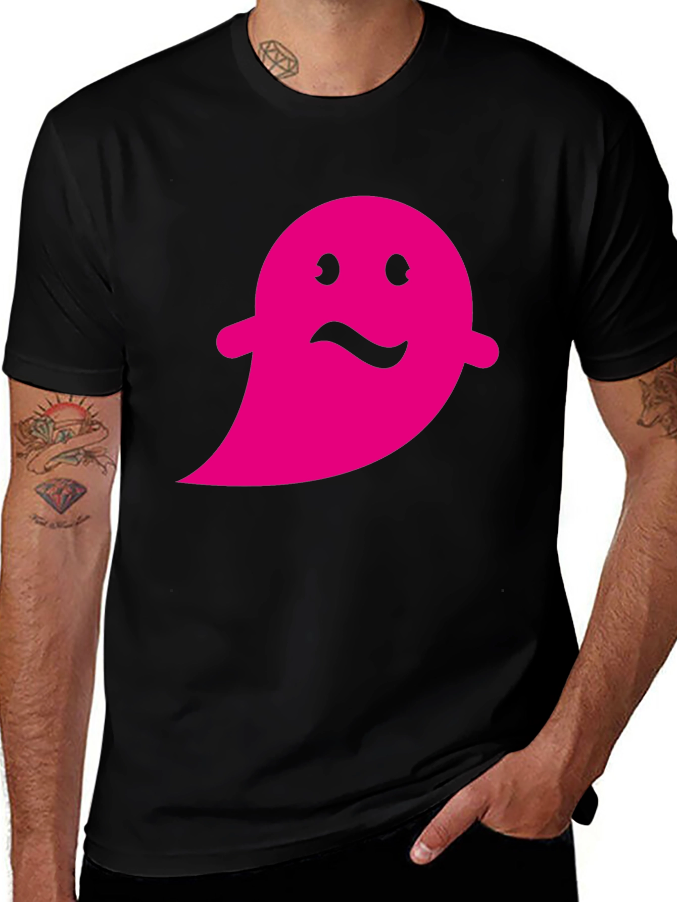 Variant 18 of Pink Ghost Graphic Black T-Shirt