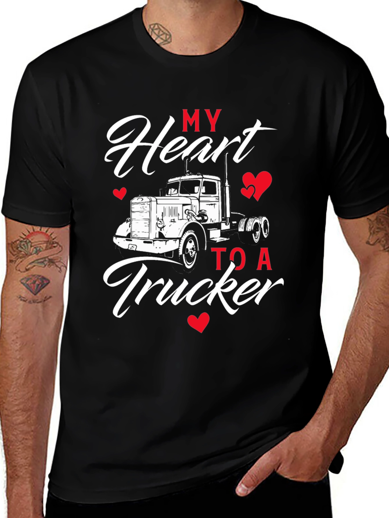 Variant 18 of My Heart to a Trucker Black Graphic Tee