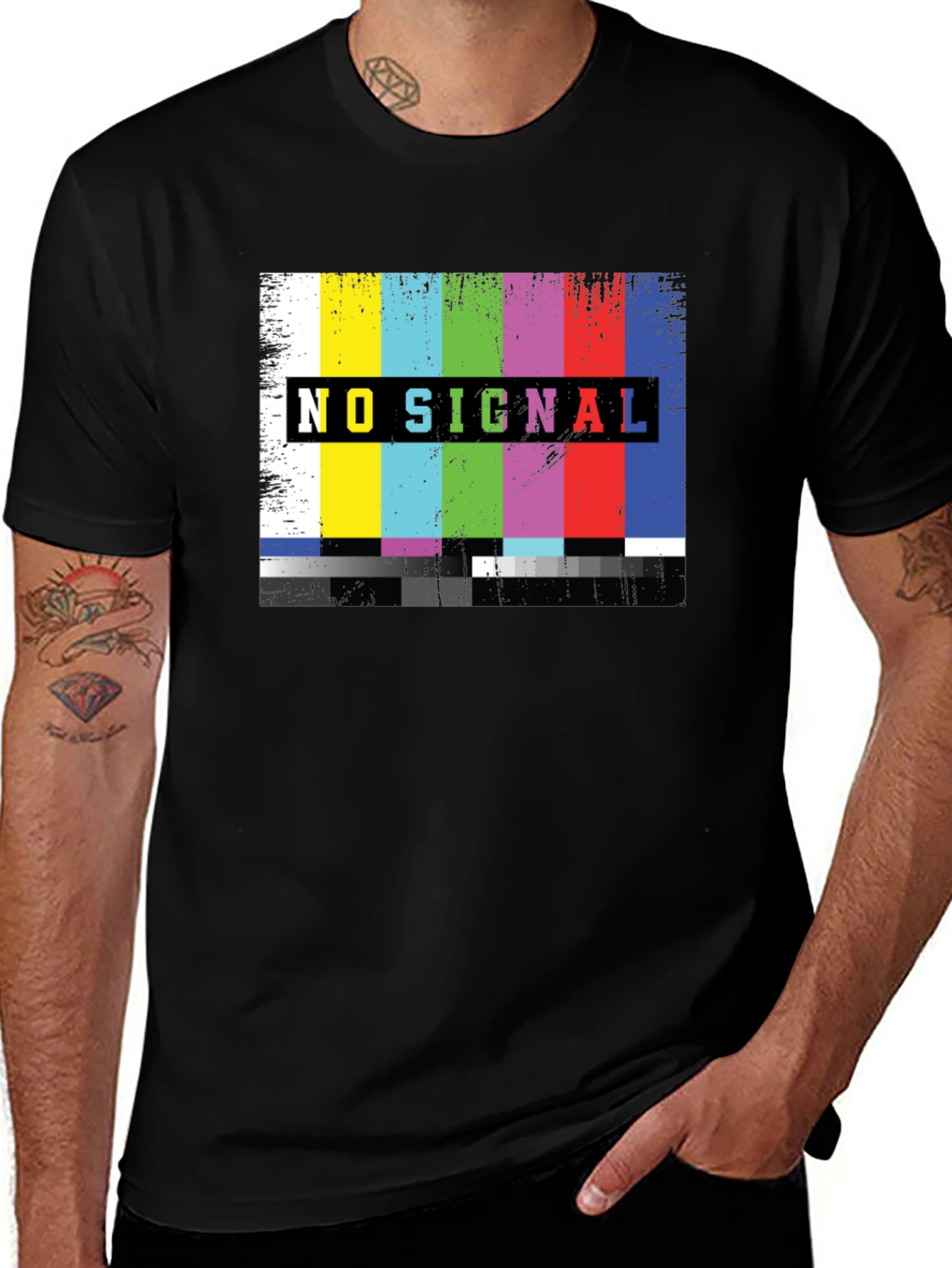 Variant 26 of No Signal TV Glitch Black T-Shirt - Retro Style