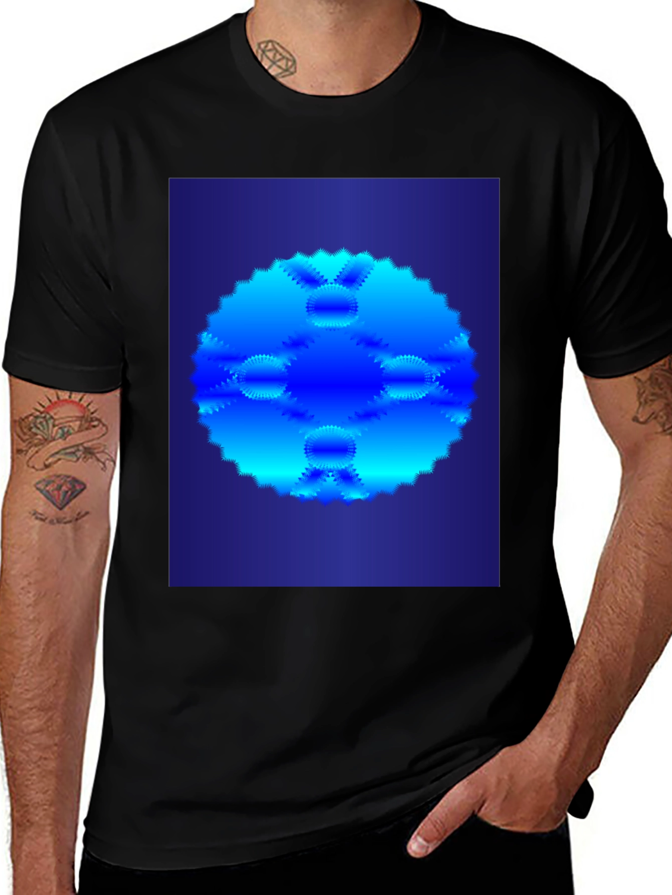 Variant 3 of Abstract Blue Geometric Pattern Black T-Shirt
