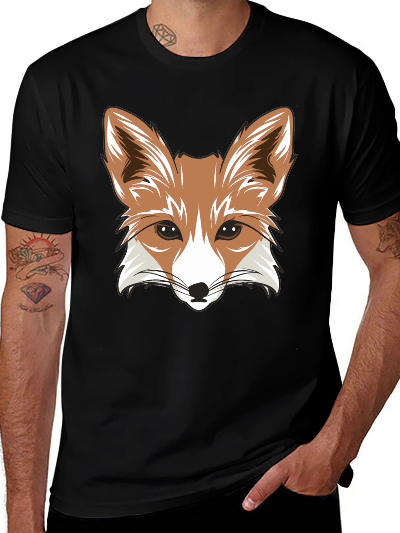 Variant 9 of Fox Graphic Tee - Black Cotton Blend - Animal Design