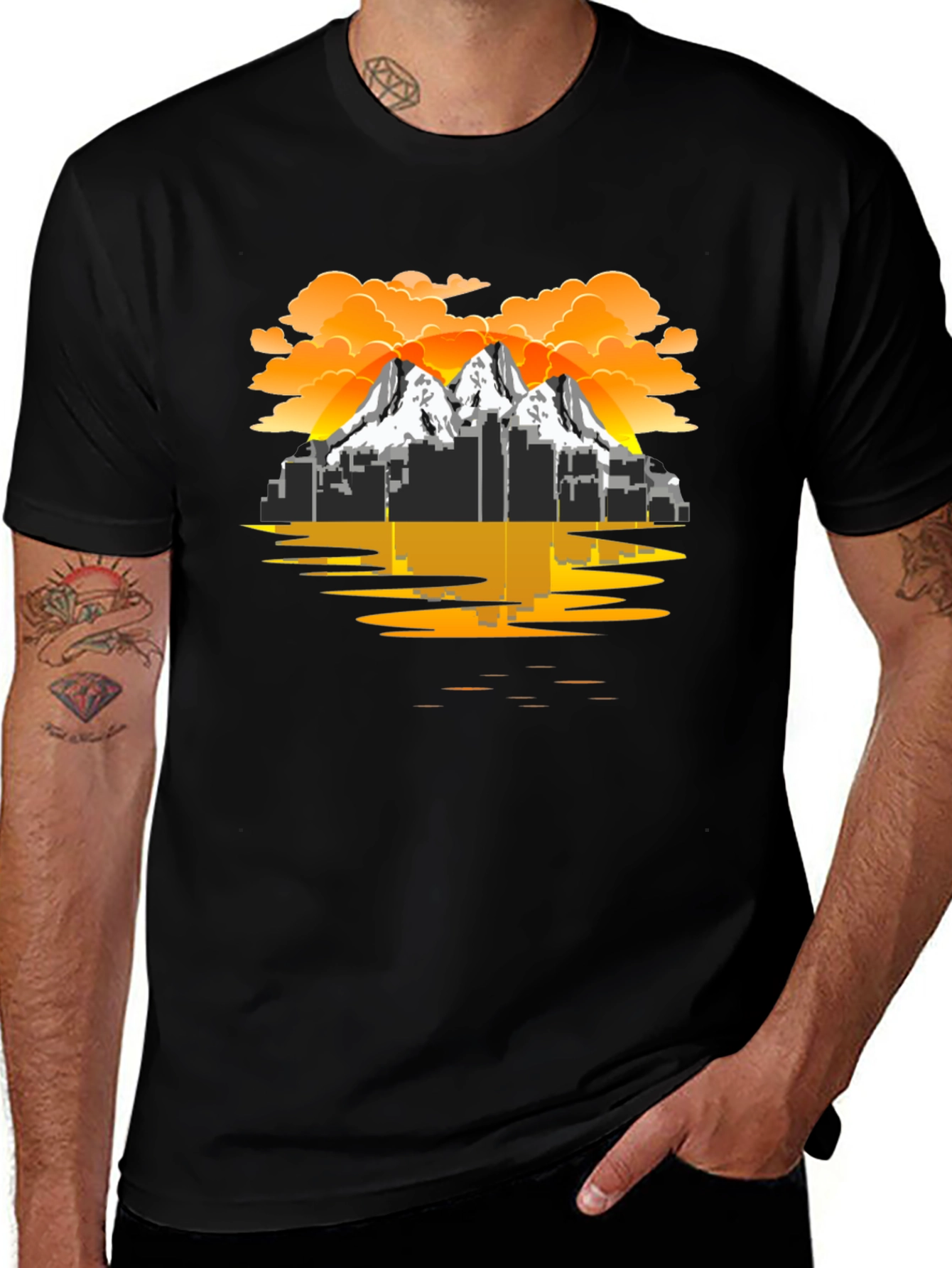 Variant 25 of Cityscape Mountain Graphic Tee - Black T-Shirt