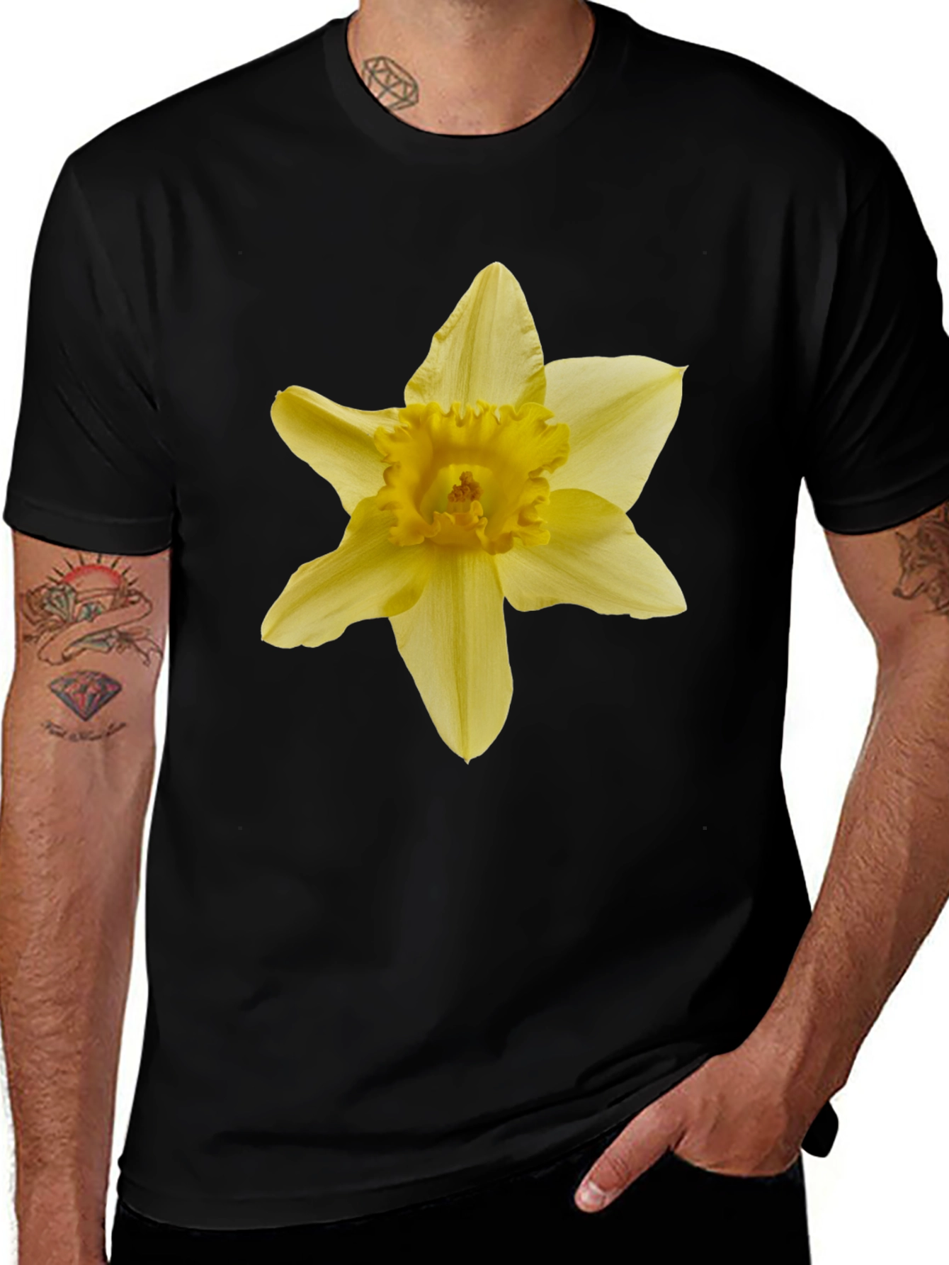 Variant 7 of Daffodil Flower Graphic Tee - Black Cotton T-Shirt