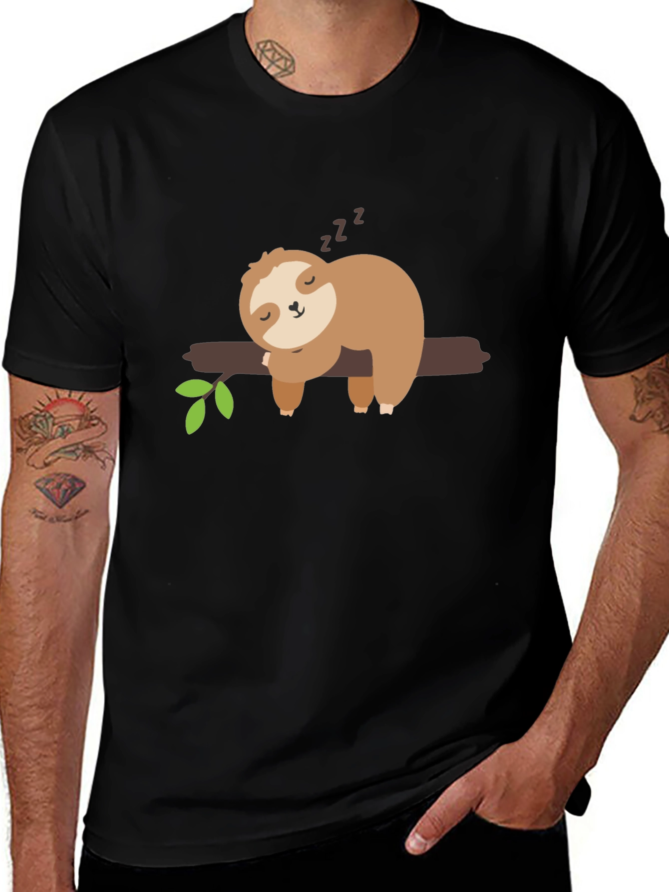 Variant 8 of Cute Sloth Sleepy Nap T-Shirt Black Cotton