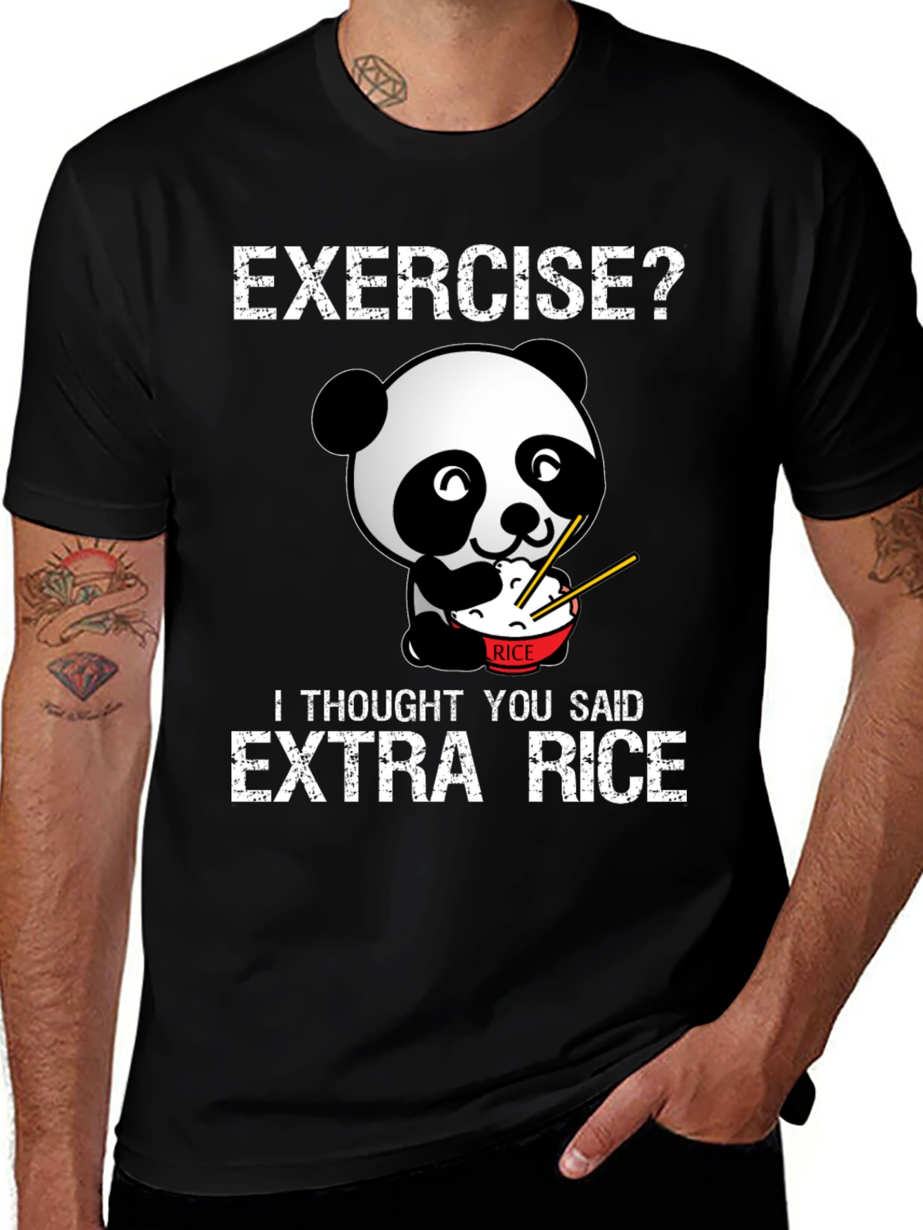 Variant 22 of Exercise? Extra Rice Funny Panda T-Shirt