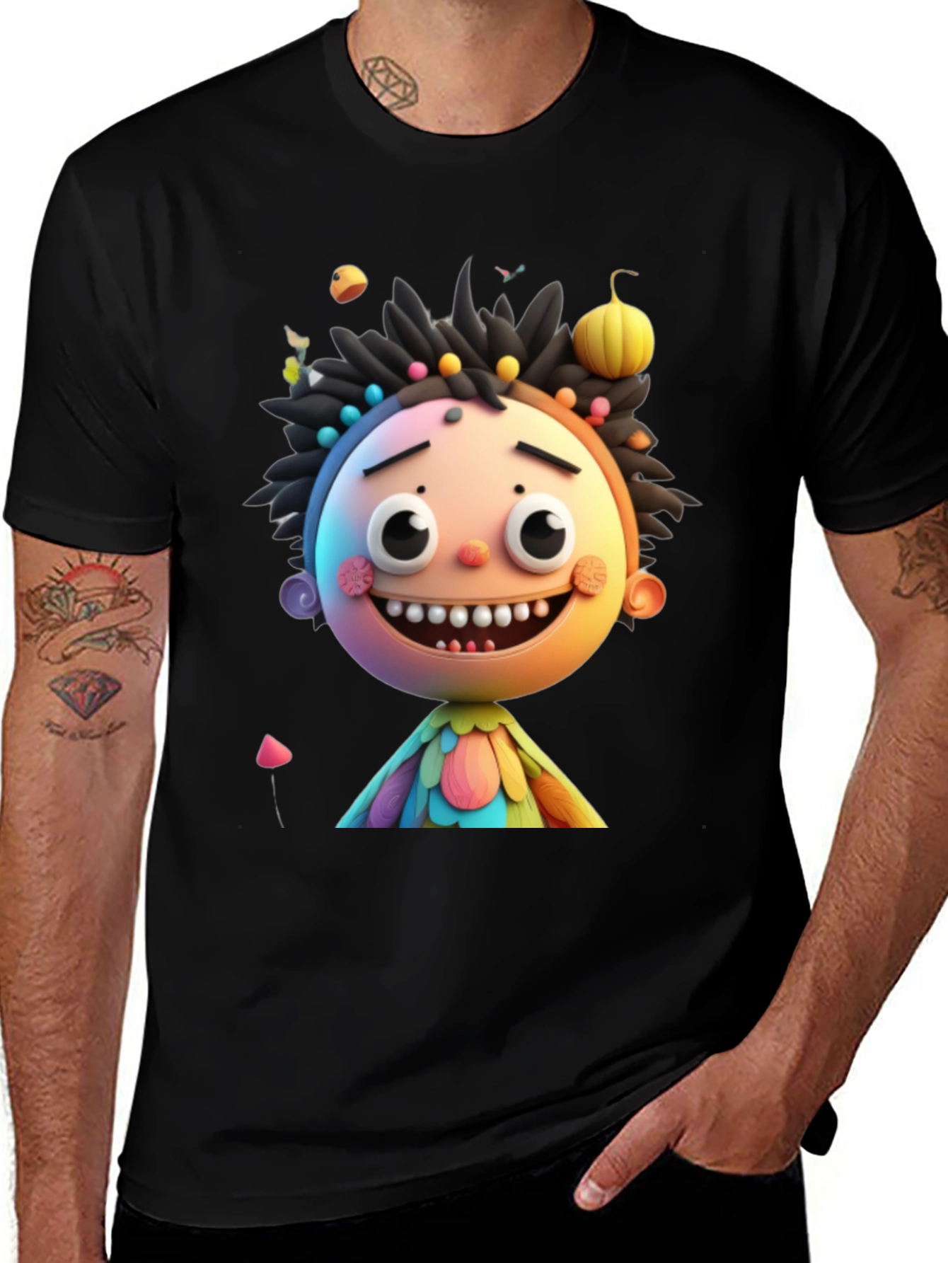 Variant 22 of Fun Cartoon Character Black T-Shirt