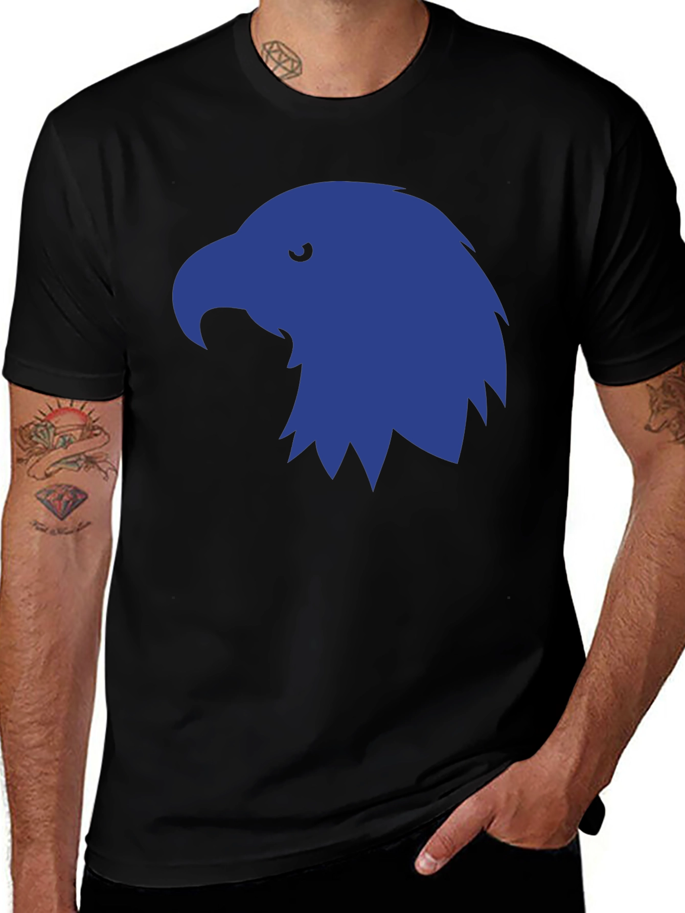 Variant 9 of Men's Black T-Shirt with Blue Eagle Graphic