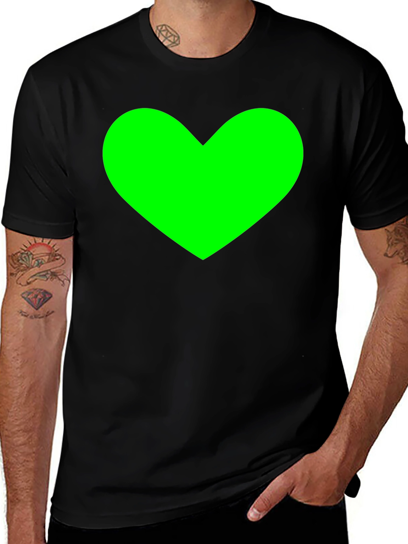 Variant 23 of Black Tee with Bright Green Heart Graphic