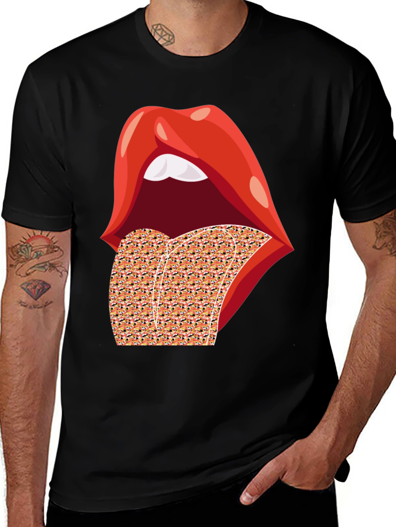 Variant 23 of Rolling Lips Graphic Black T-Shirt