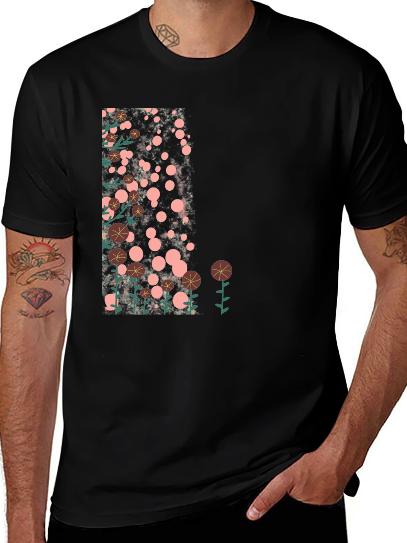 Variant 14 of Floral Design Black T-Shirt - Casual Style