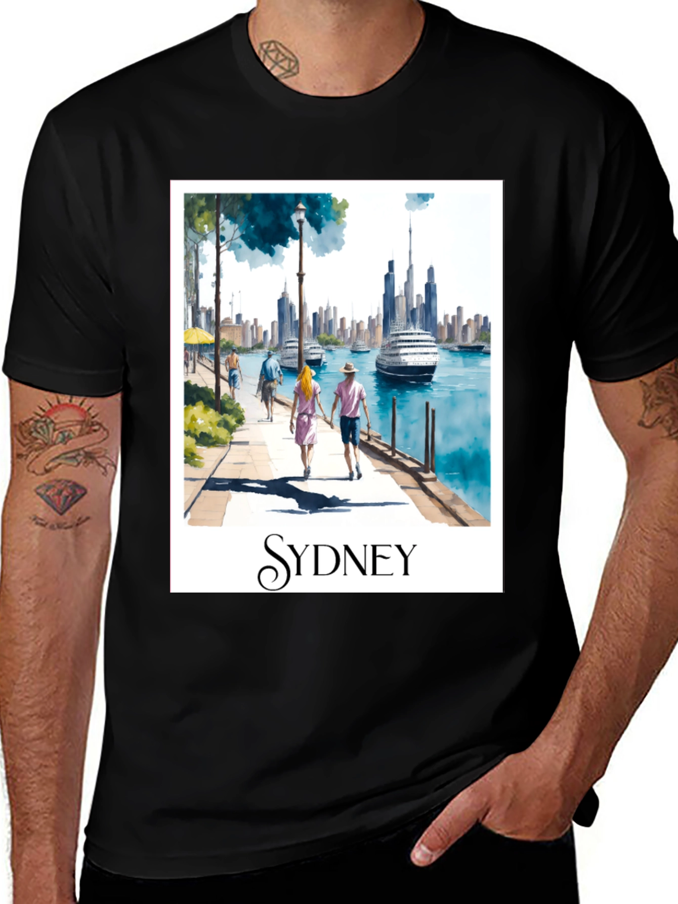 Variant 12 of Sydney Skyline Graphic Tee - Black Unisex Shirt