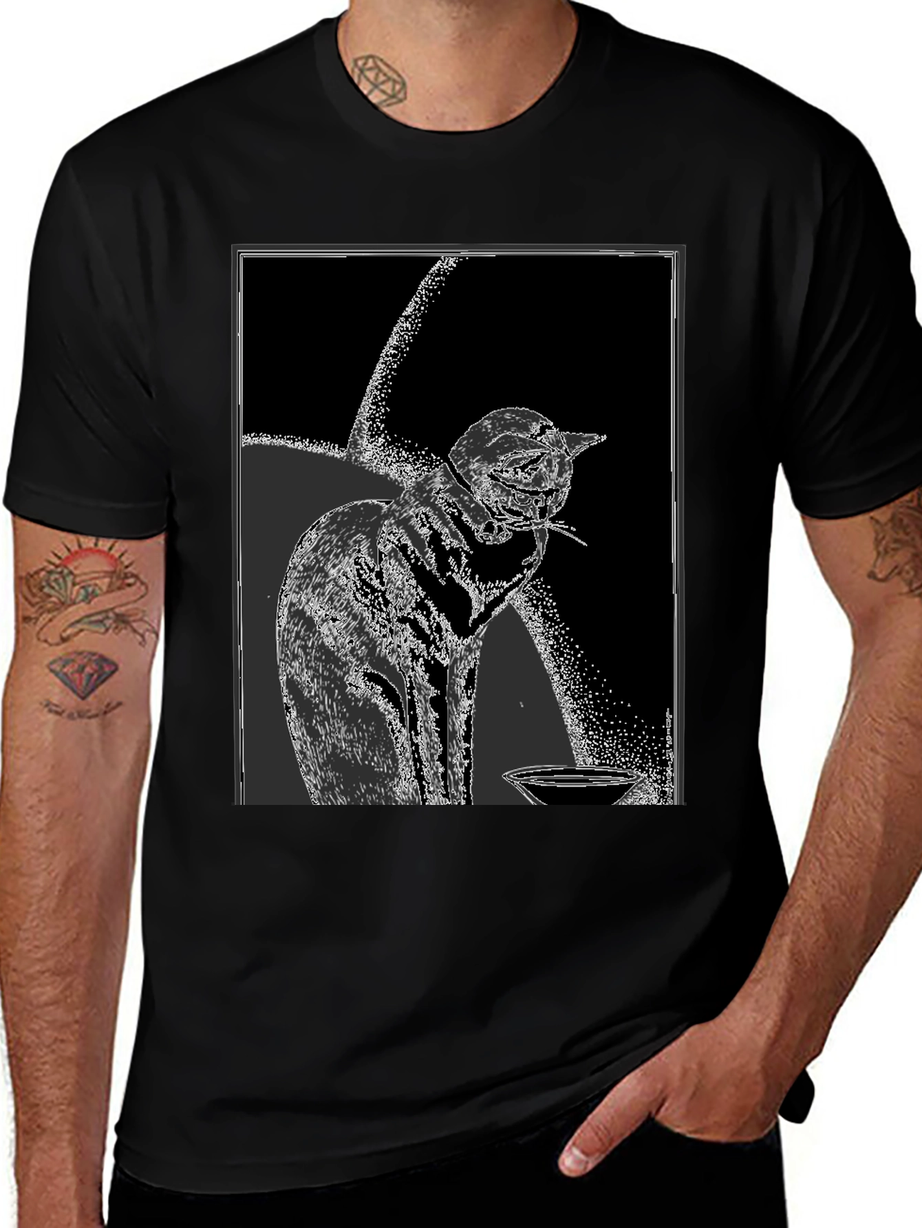 Cat Art Black T-Shirt - Unique Graphic Tee