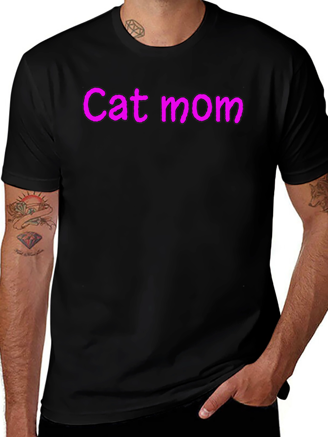Variant 3 of Cat Mom Black Crew Neck T-Shirt