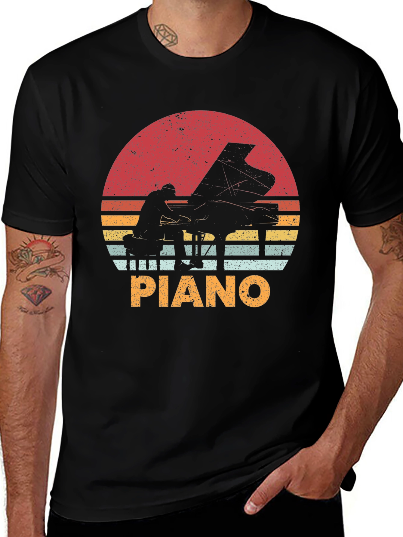 Variant 26 of Retro Piano Sunset T-Shirt | Musician Tee