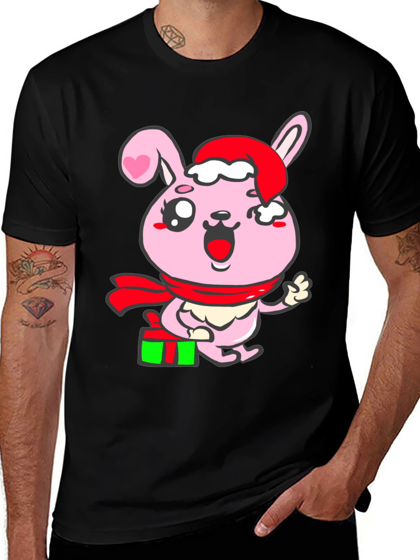 Festive Bunny Black T-Shirt