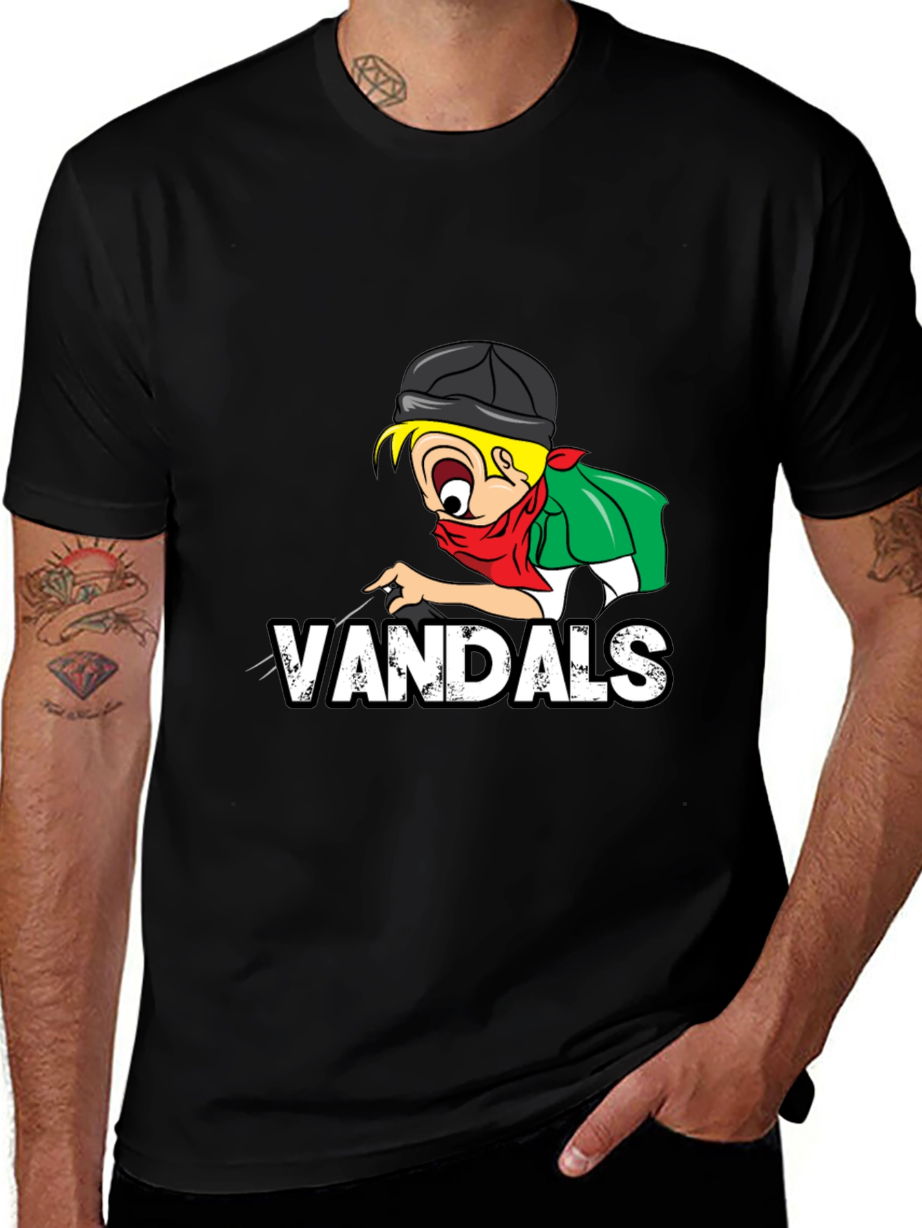 Black Vandals Cartoon Graphic Black T-Shirt main image