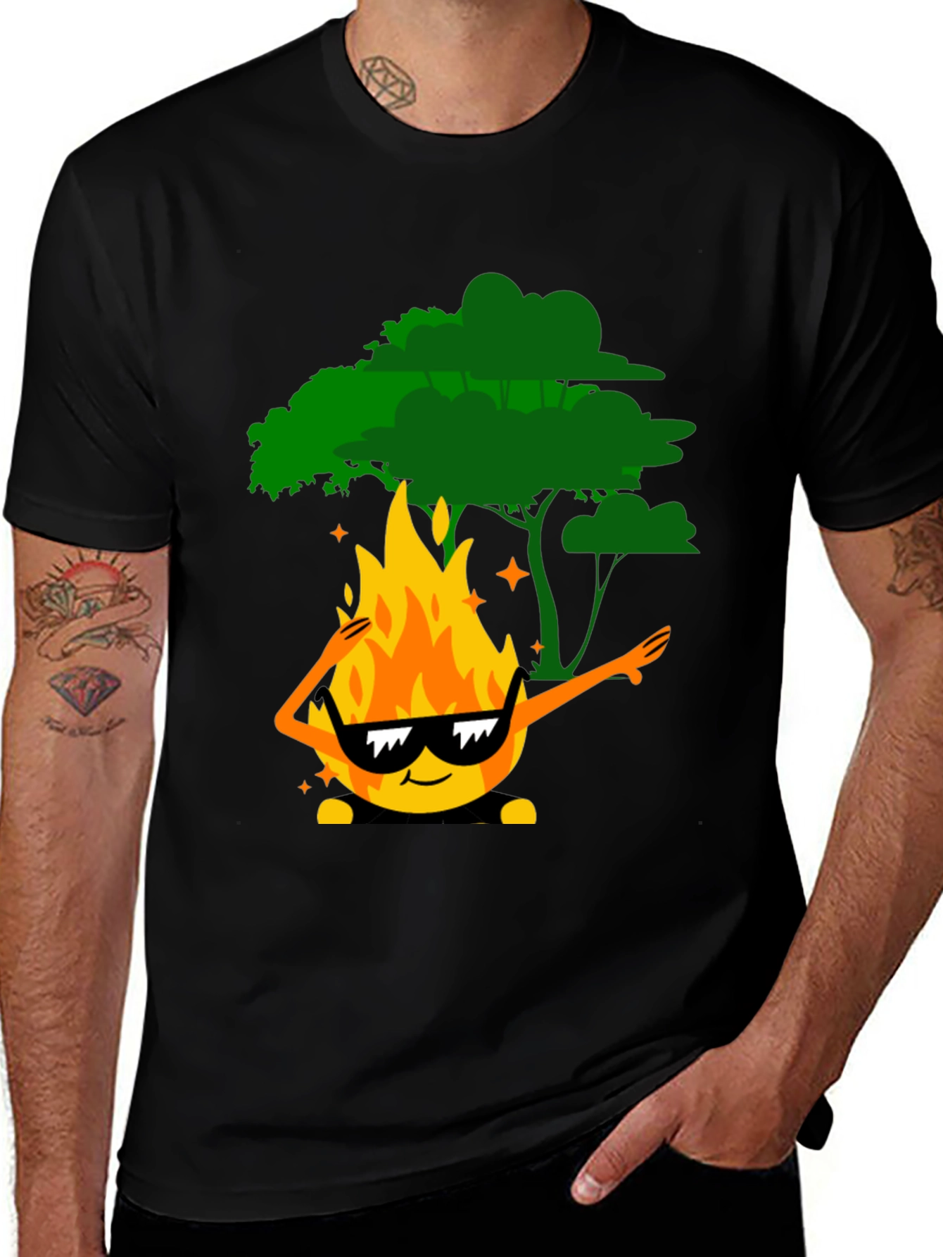 Variant 12 of Dabbing Fire & Tree Graphic T-Shirt - Black