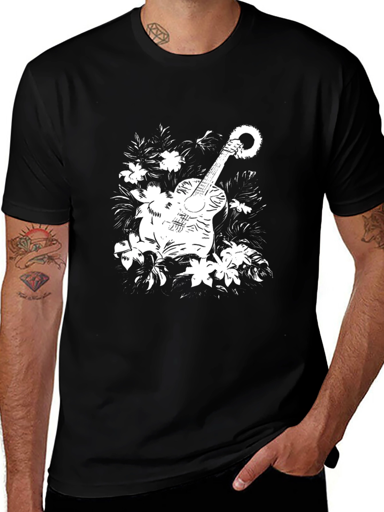 Variant 24 of Floral Guitar Print T-Shirt