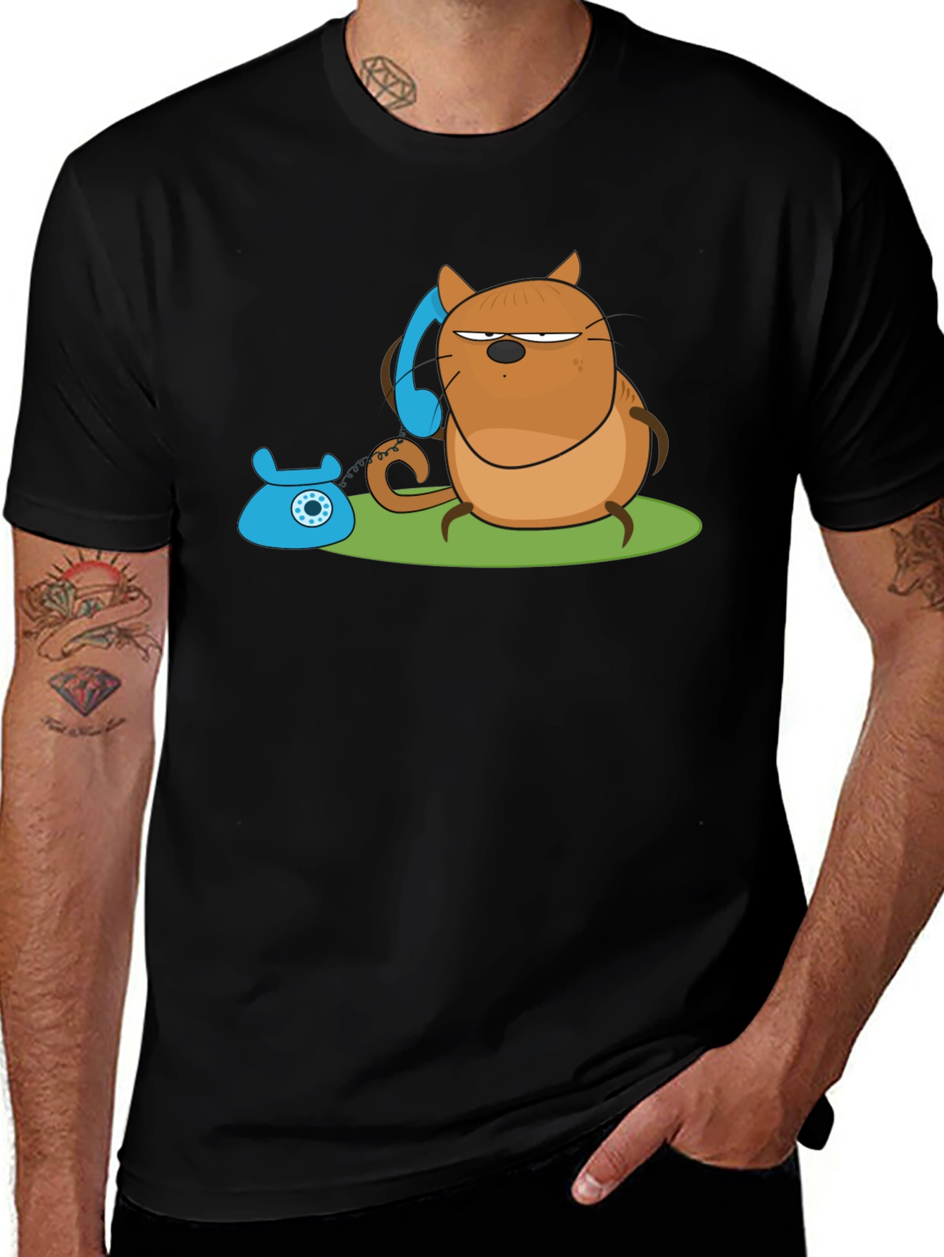 Variant 17 of Cartoon Cat on Phone T-Shirt