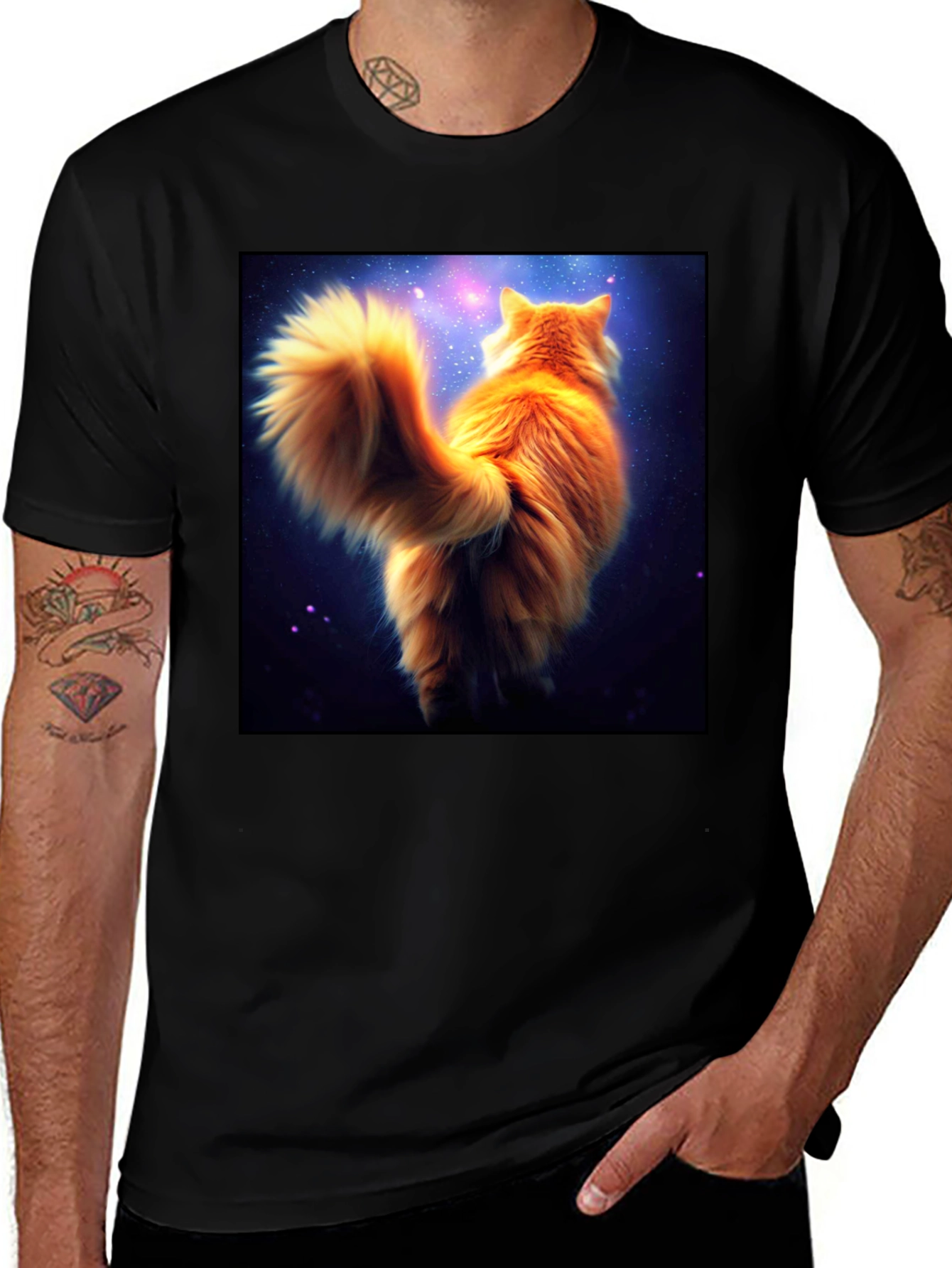 Variant 26 of Galaxy Cat T-Shirt - Black Cotton Tee