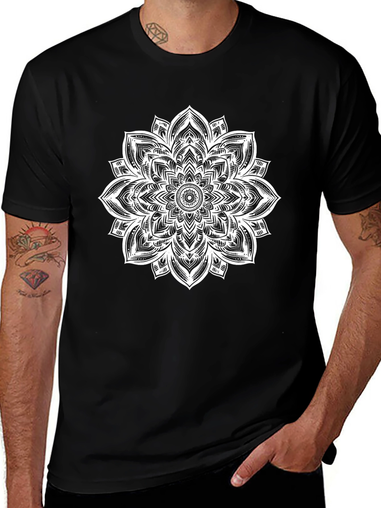 Variant 3 of Mandala Graphic Tee - Black Cotton Casual Comfort