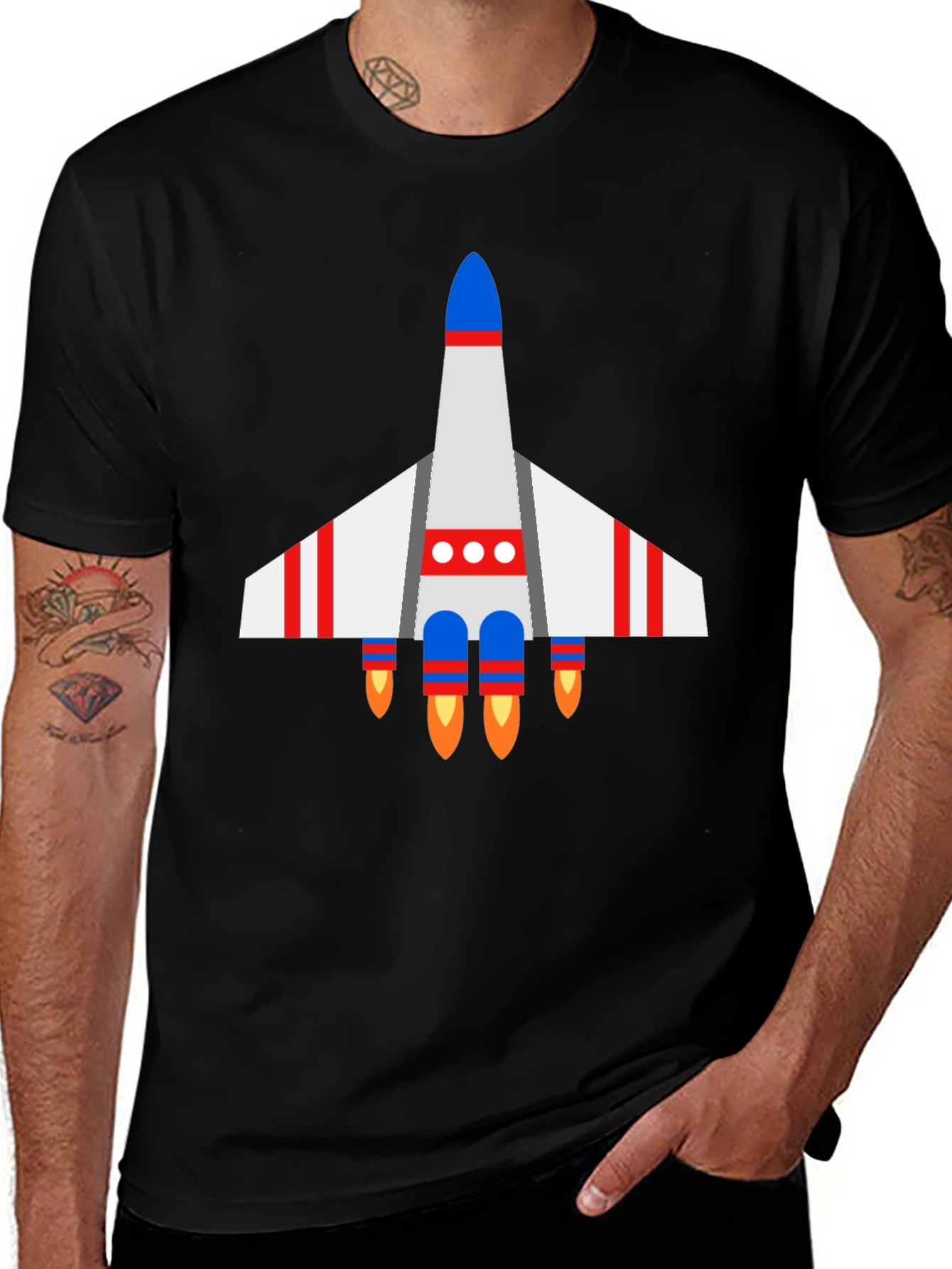 Retro Rocket Graphic Tee - Black Short Sleeve Shirt