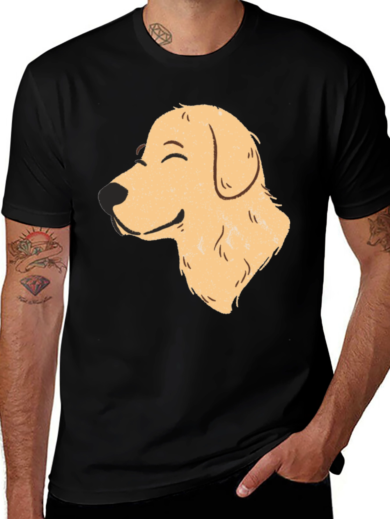 Variant 17 of Golden Retriever Graphic Tee - Black Cotton Casual Shirt