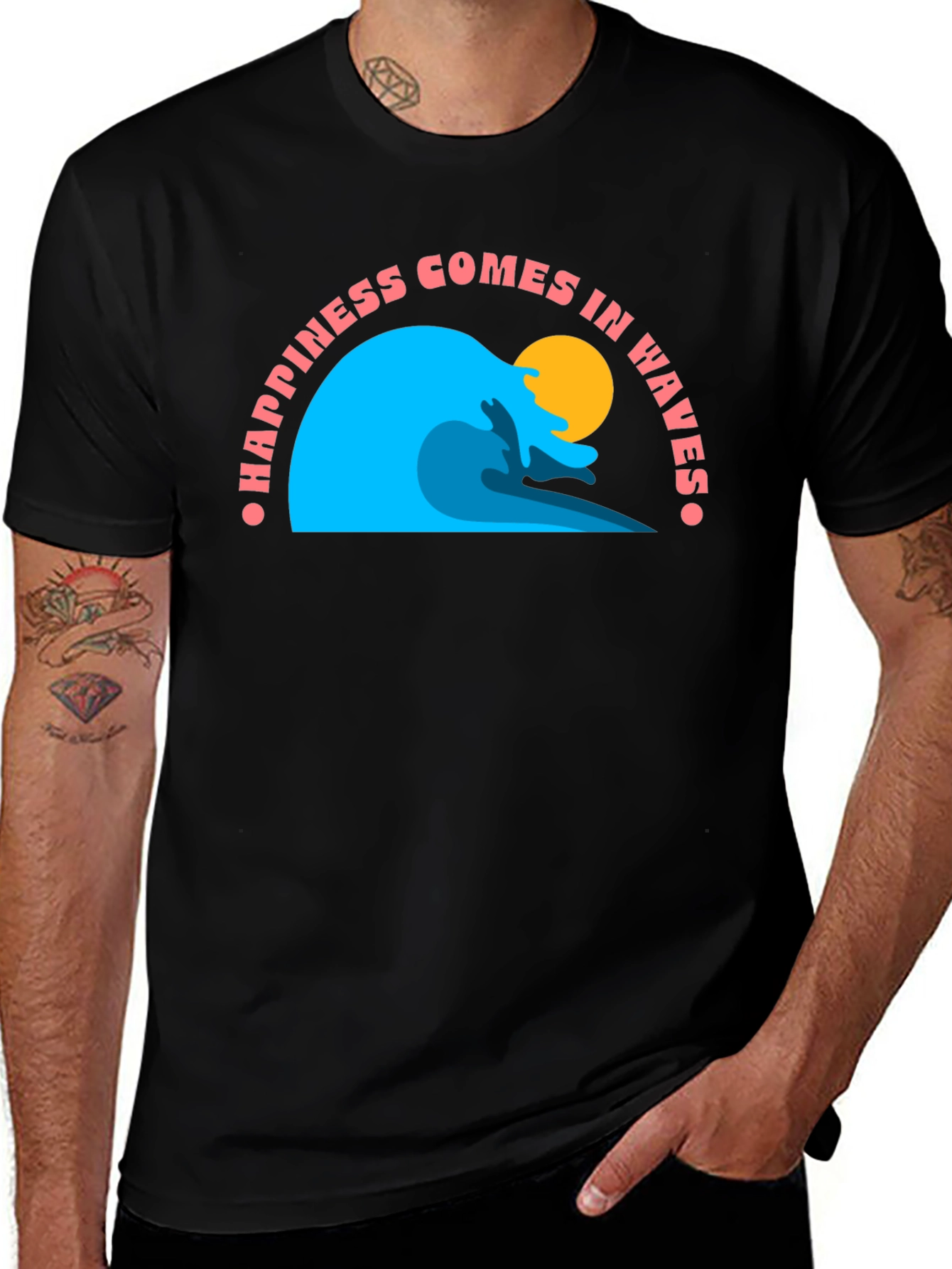 Variant 14 of Happiness Comes in Waves Black T-Shirt