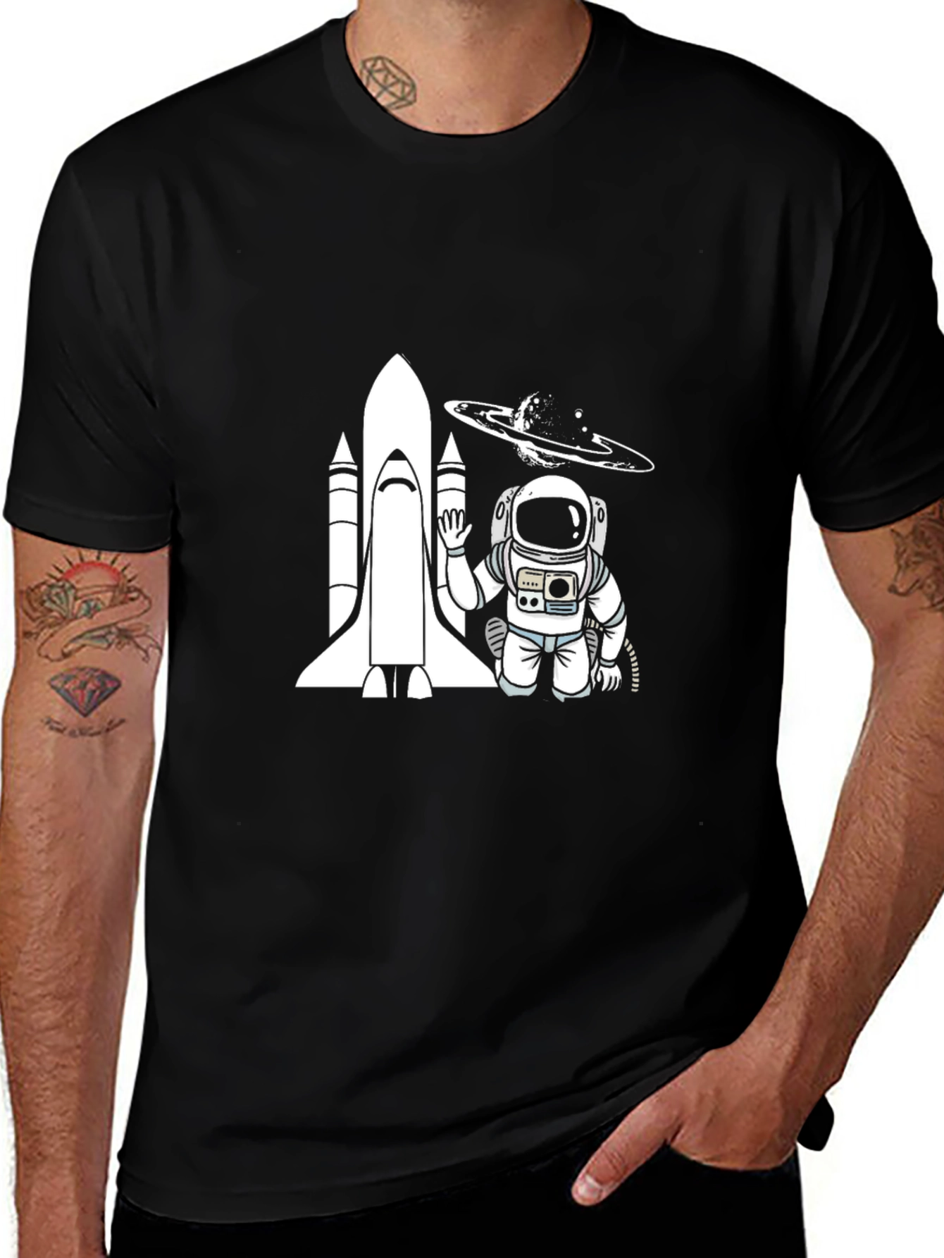 Variant 20 of Astronaut & Rocket Black Graphic Tee